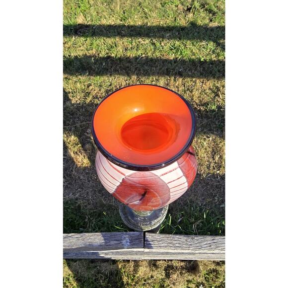 Vintage The Glass Forge Art Glass Vase Red Orange Signed 2002 Hand Blown USA - Picture 6 of 9